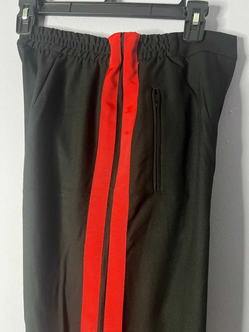 EXPRESS 🔥 High Waist Wide Leg Track Pants Black with Red Side Stripes - Picture 5 of 10